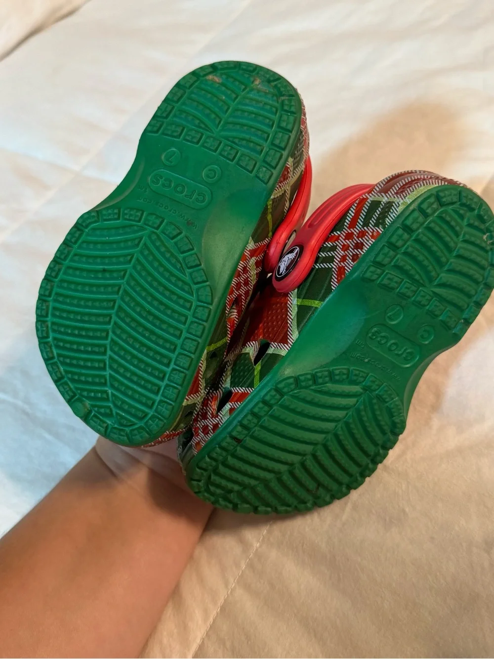 CROCS Kids Plaid Clog in Red & Green